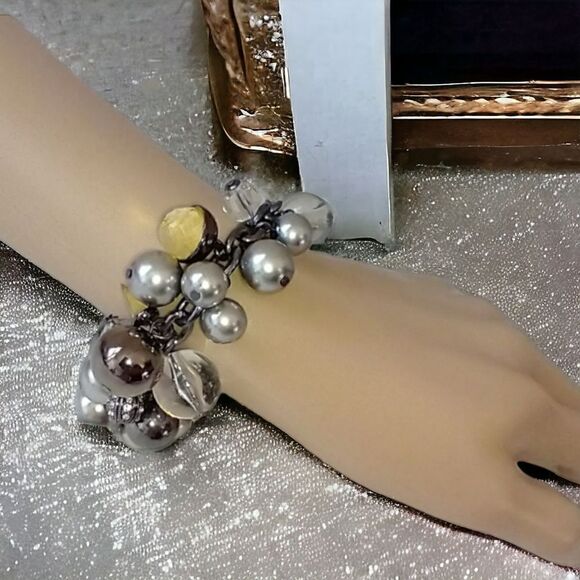 Y2K Grace Adele Bubble Beaded Bracelet Charms Glass Statement Gunmetal Statement - Picture 12 of 16